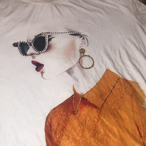 White bling fashion icon graphic tee shirt size medium - Picture 2 of 7